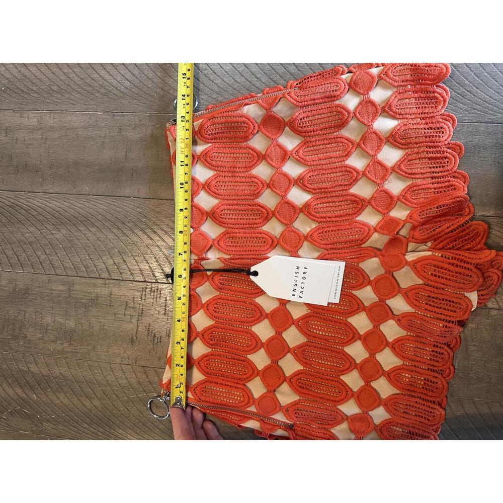 NWT English Factory Orange Lace High Rise Scalloped Hem Shorts Women’s XS - Picture 11 of 15